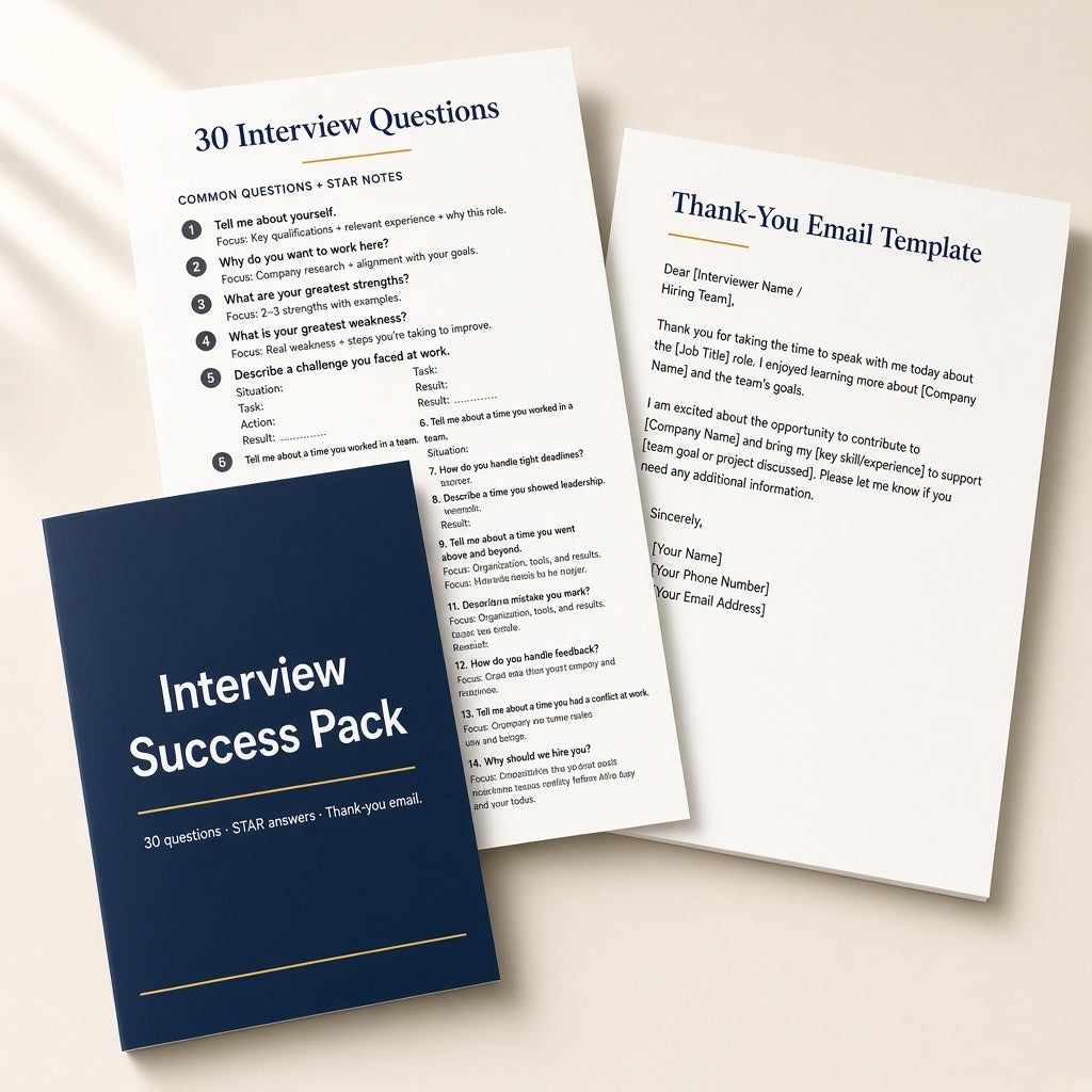 Interview Success Pack — 30 questions, STAR answers, thank-you email
