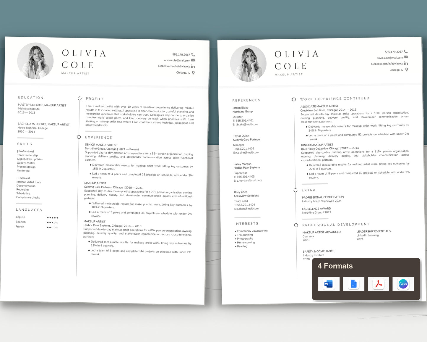 Makeup artist resume — two page