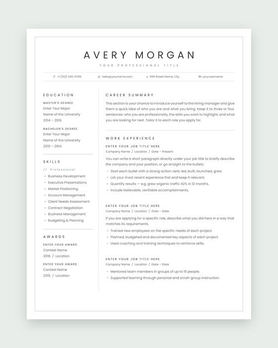 Avery resume template, Modern two-column