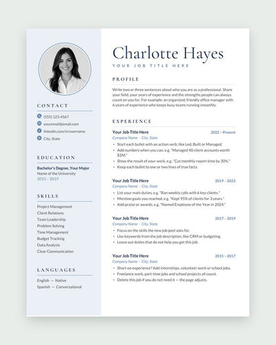 Charlotte resume template, Dusty blue