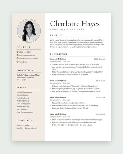 Charlotte resume template, Mocha