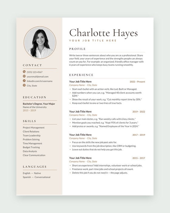 Charlotte resume template, Mocha