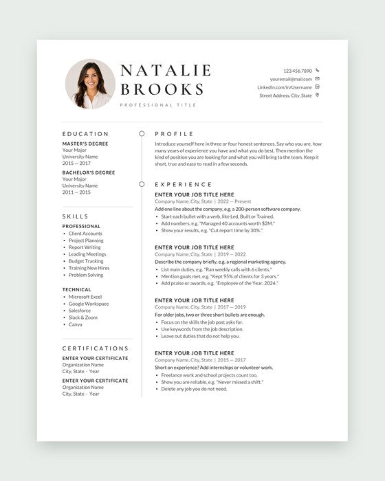 General resume template, Photo · two-column