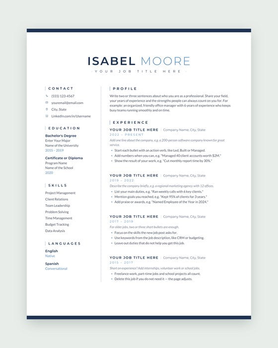 Isabel resume template, Bold header bars