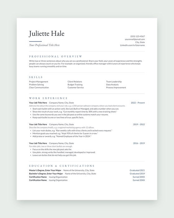 Juliette resume template, Classic ATS