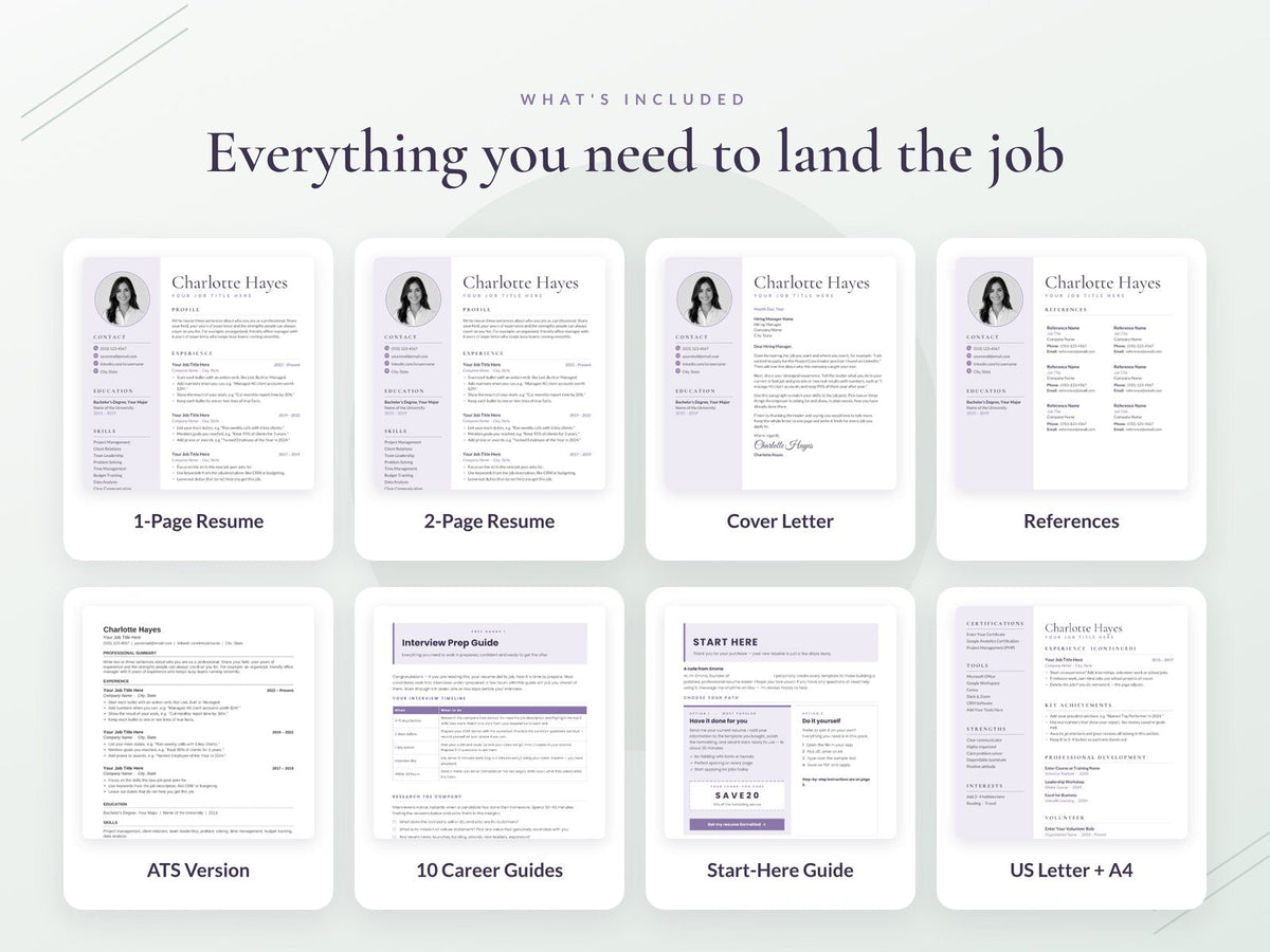 Resume with Photo | Elegant Lavender Resume Template | Cover Letter ...