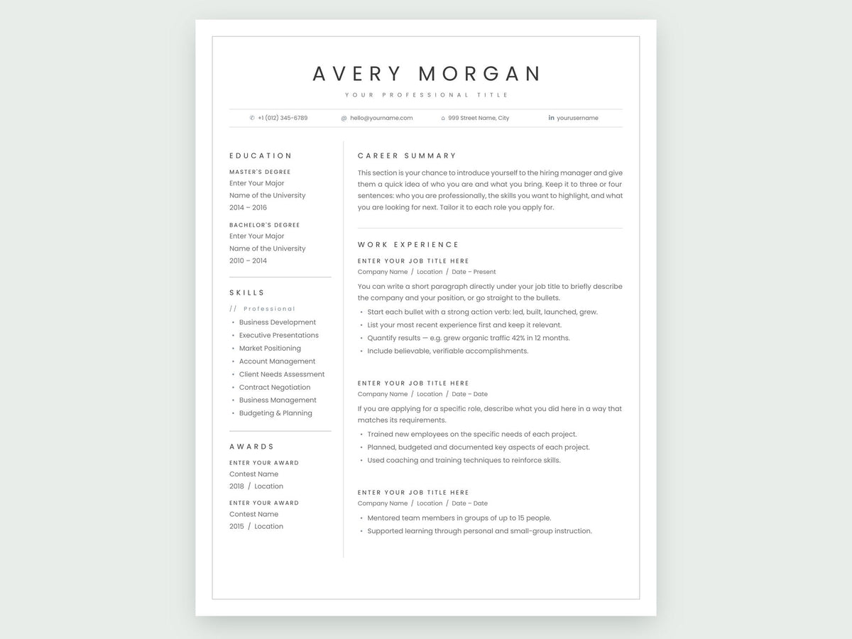 Avery resume template, modern two-column