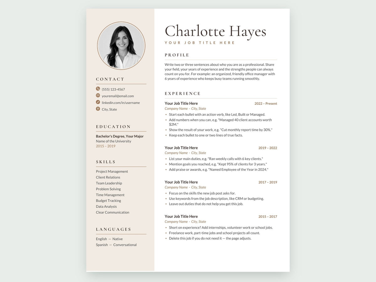 Charlotte resume template, mocha