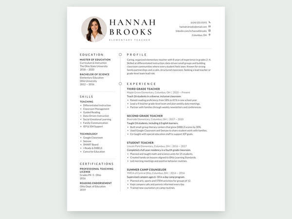 Teacher resume template, teaching roles