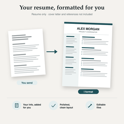 Resume Formatting (Resume Only) — $19, polished formatting, ready in 30 minutes